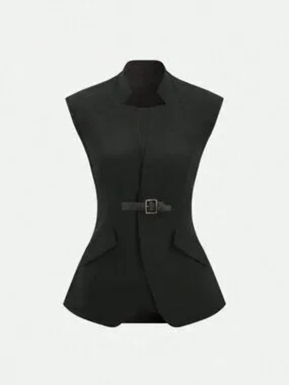 ZARA Black Elegant Women's Sleeveless Vest-Style Blazer With Belt And Flared Hem